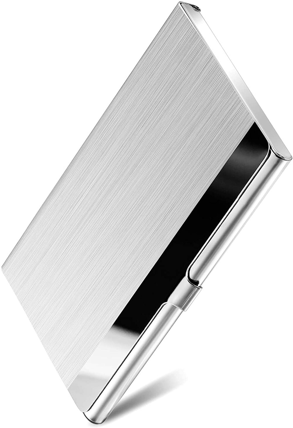 Silver Brushed Stainless Steel MaxGear Business Card Holder for Desk Business Card Display Holders Metal Business Cards Stand Desktop Name Card Organizer Capacity: 50 Cards 3 Pack 