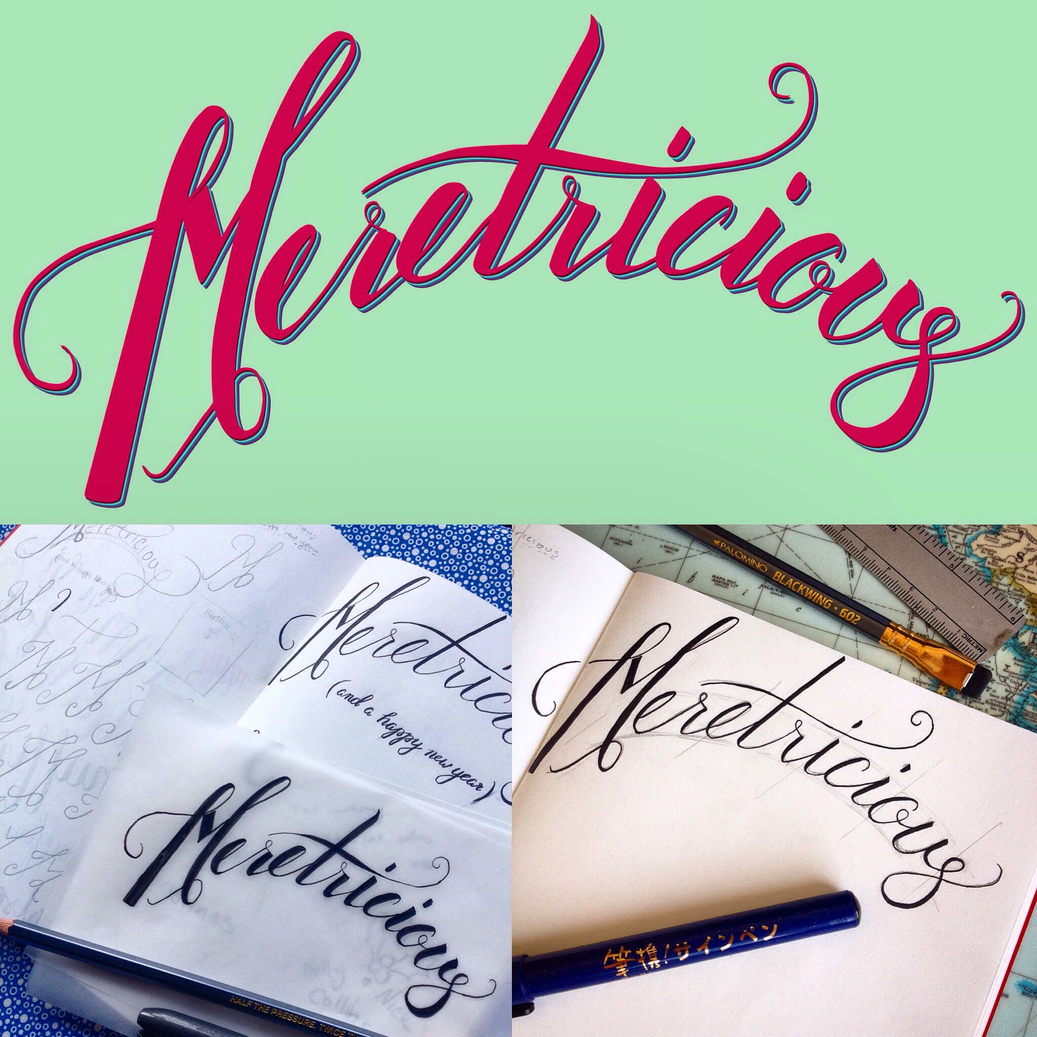 hand lettering example of sketching, lettering, and digitizing in illustrator
