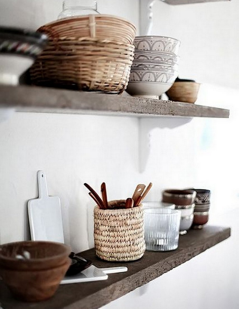 Rustic Shelves + Moroccan Pottery