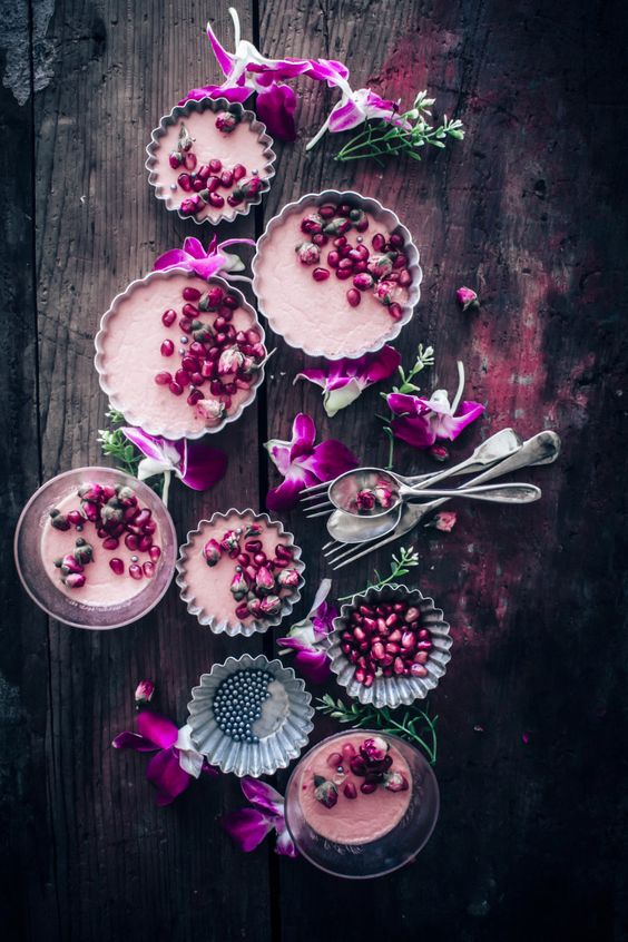 Pots de Creme with Rose and Pomegranate