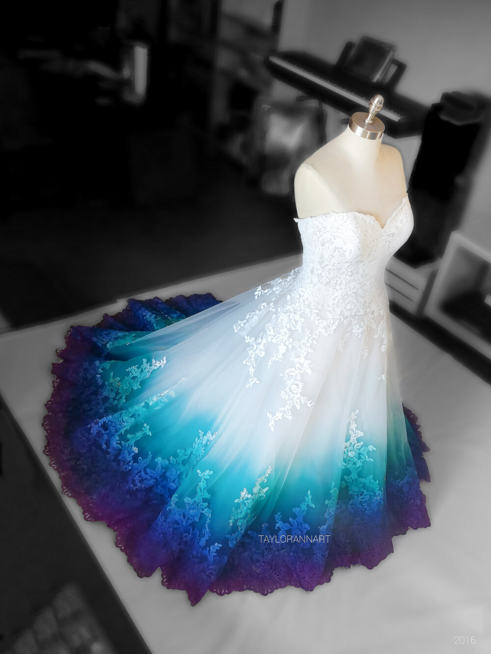 peacock blue wedding dress