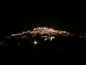 Pyrgos lit by Holy Friday flames
