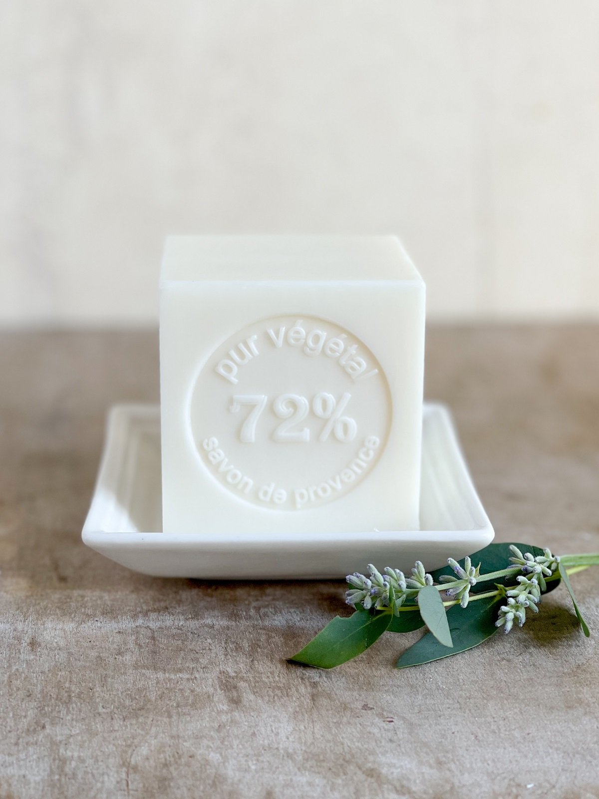 Pure French Marseille Soap Cube and Square Soap Dish
