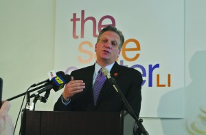 Nassau County Executive Ed Mangano spoke at the Safe Center LI press conference in Bethpage on Tuesday, March 18. Photo by Nicole Allegrezza