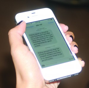Students received text notifications via CANN with updates on campus security on Wednesday. Photo by Jake Nussbaum.