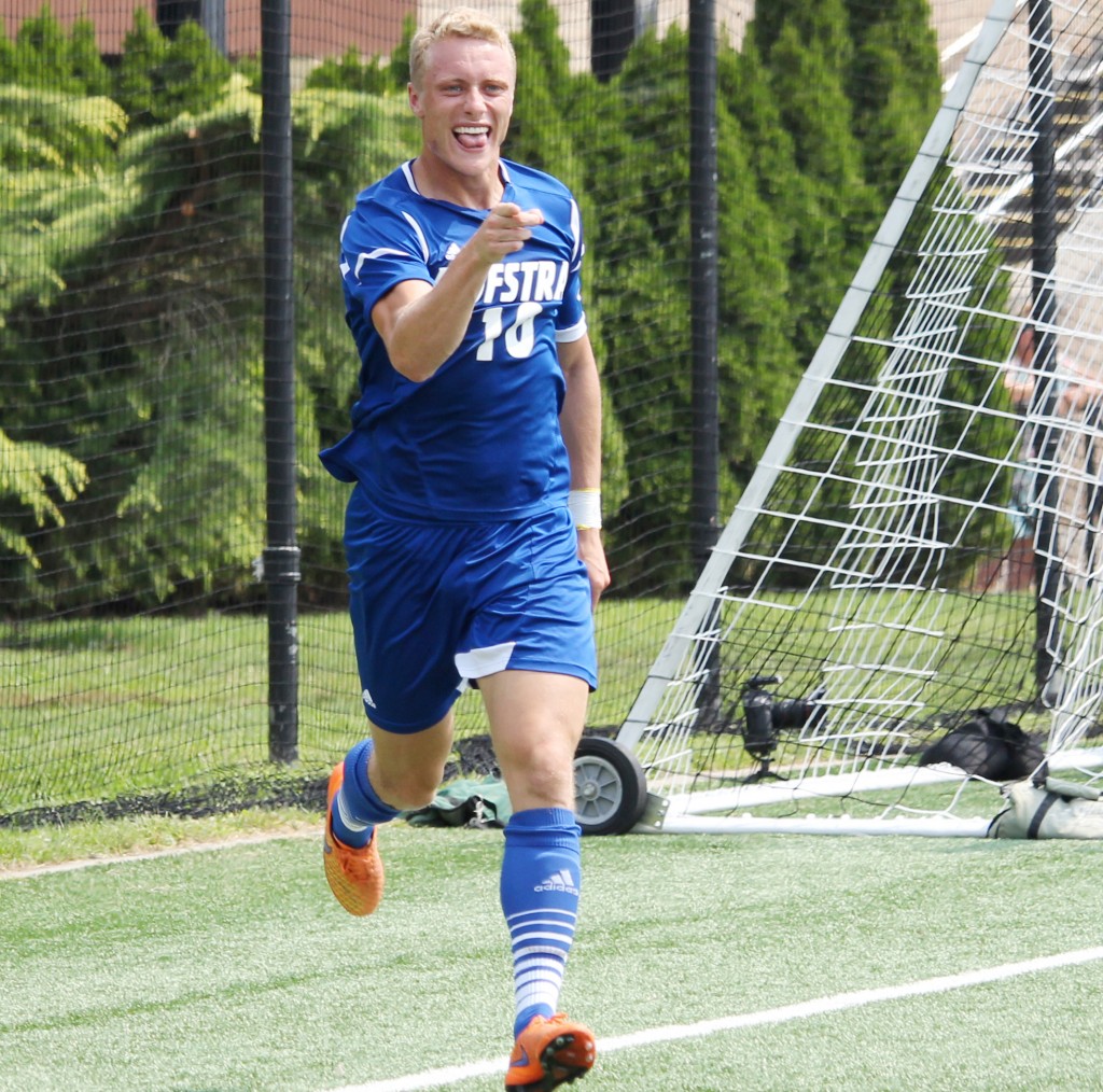 Cam Keoughi/The Chronicle - Hofstra Men’s Soccer’s Joseph Holland's game-winner was his sixth goal of 2015.
