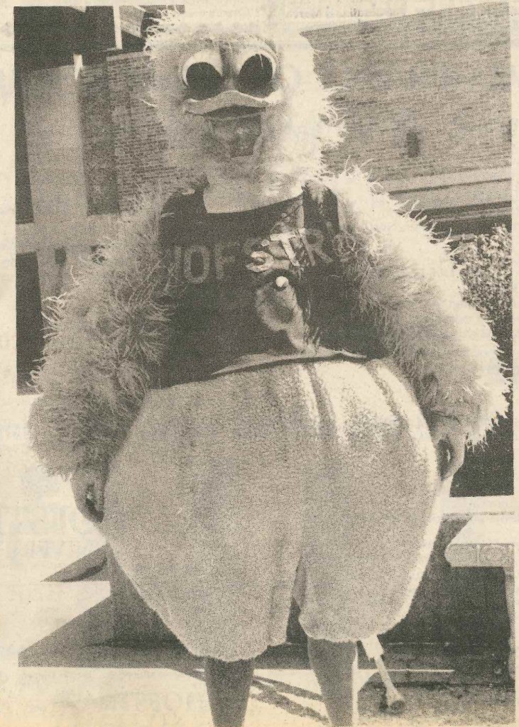 From Hofstra Chronicle Photo Archives From the March 7, 1985 issue of the Hofstra Chronicle: The former mascot of the Hofstra Flying Dutchmen ... a duck!