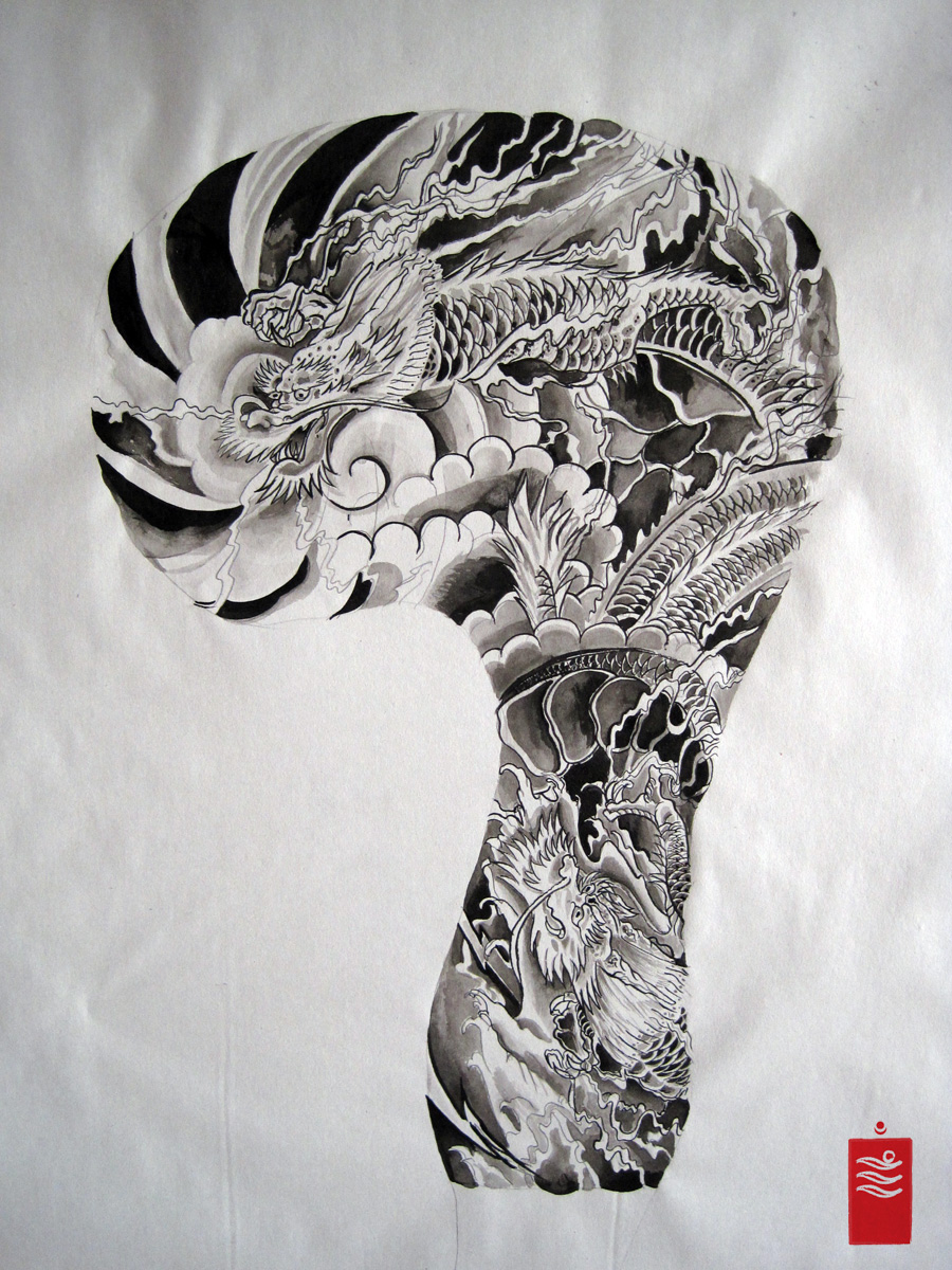 Dragon Sleeve flash tattoo
