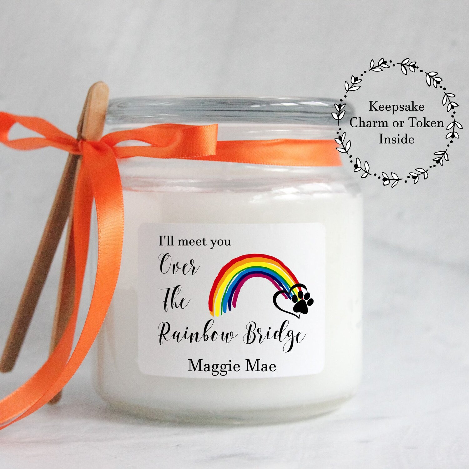 Personalised Memorial Candle Remembrance Design 2 Rainbow Bridge Absence 