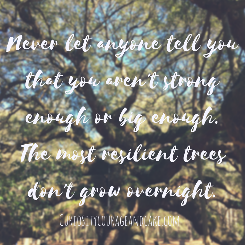 Never let anyone tell you that you aren't strong enough or big enough. The most resilient trees don't grow overnight.