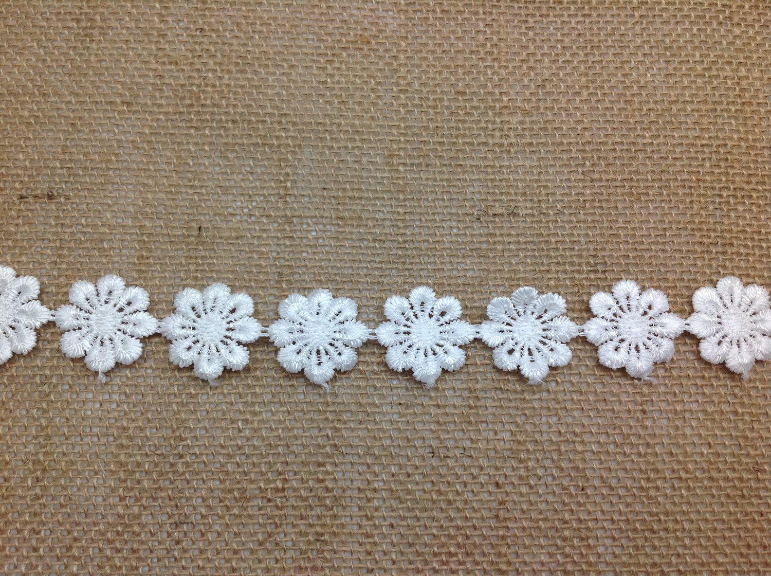 Embroidered Daisy lace trim. White, sold in 5m lots just $1.5/m