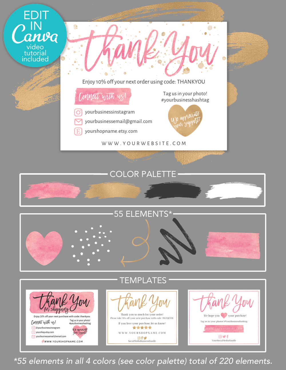 The Ultimate Business Thank You Card Pink Gold 4 Templates Love Lissy