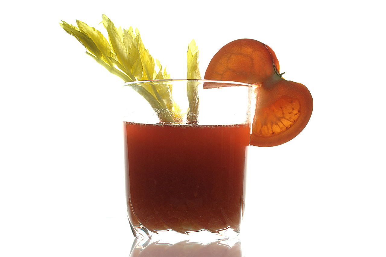 Classic bloody mary or virgin mary vodka cocktail in a cup with as