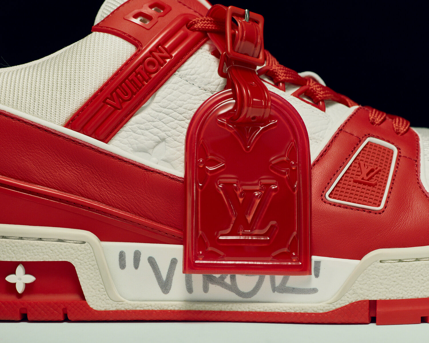 Virgil Abloh Signs (RED) LV Trainer Prototype for Sotheby's Auction