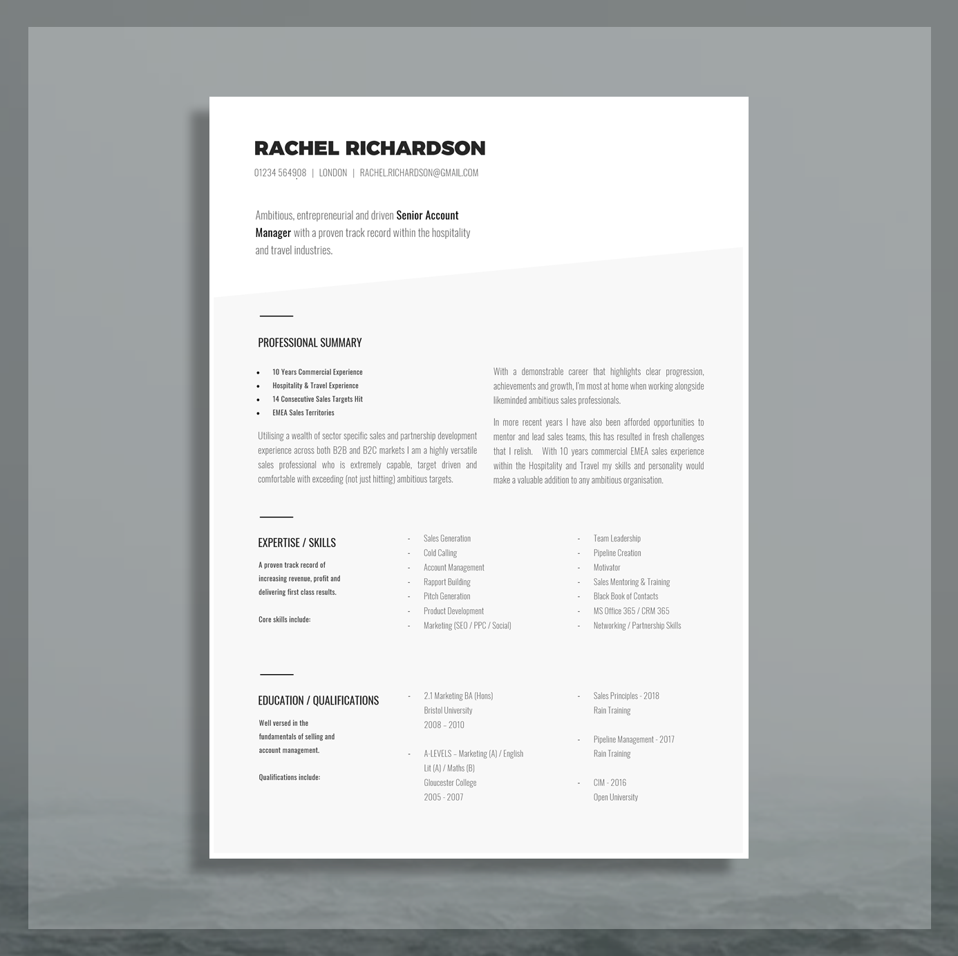 Resume Template for Sales or Client Services Professionals Cover