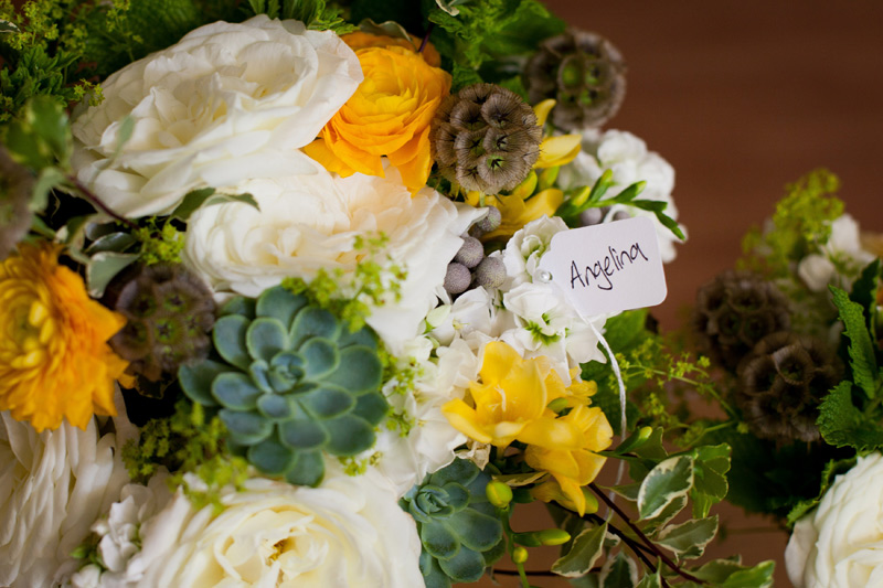 bridal bouquet in ivory and yellow with succulents