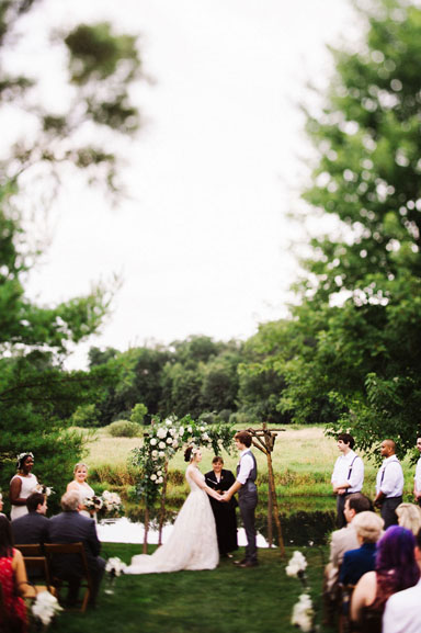 misty farm outdoor wedding ceremony