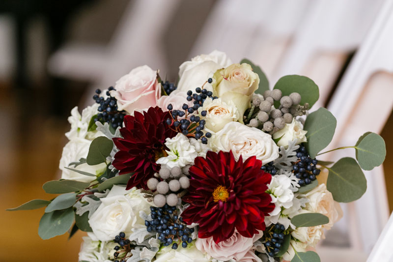 brides flowers in burgundy blush cream and silver