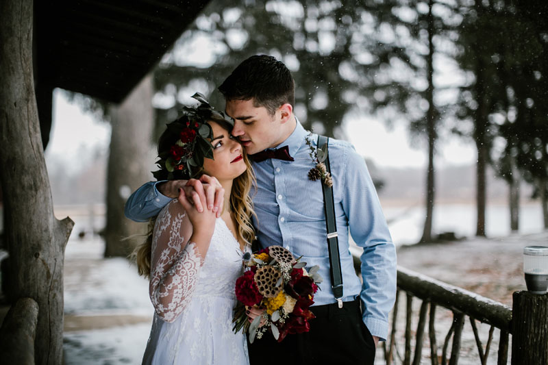 bride and groom outdoor michigan winter wedding