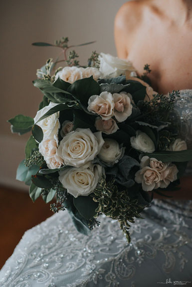 white ivory green bridal bouquet