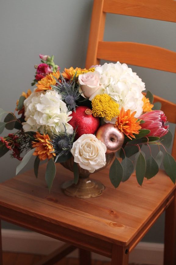 flowers with rose gold apple