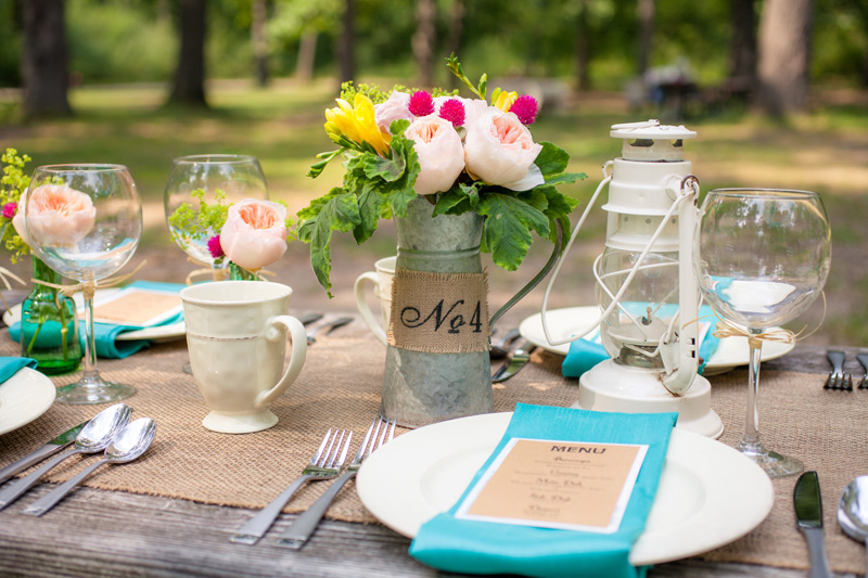 outdoor camping wedding centerpiece flowers