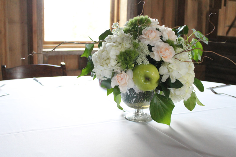 natural flower centerpiece at michigan barn wedding