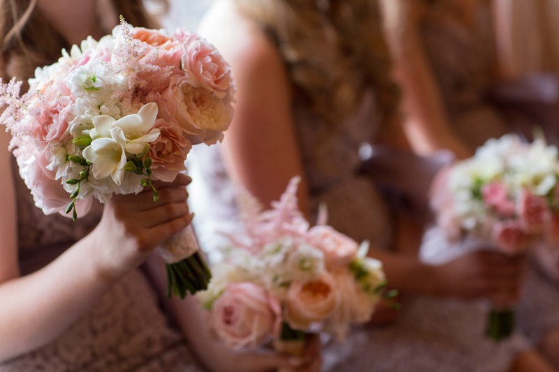 blush pink ivory and white bridesmaids bouquet