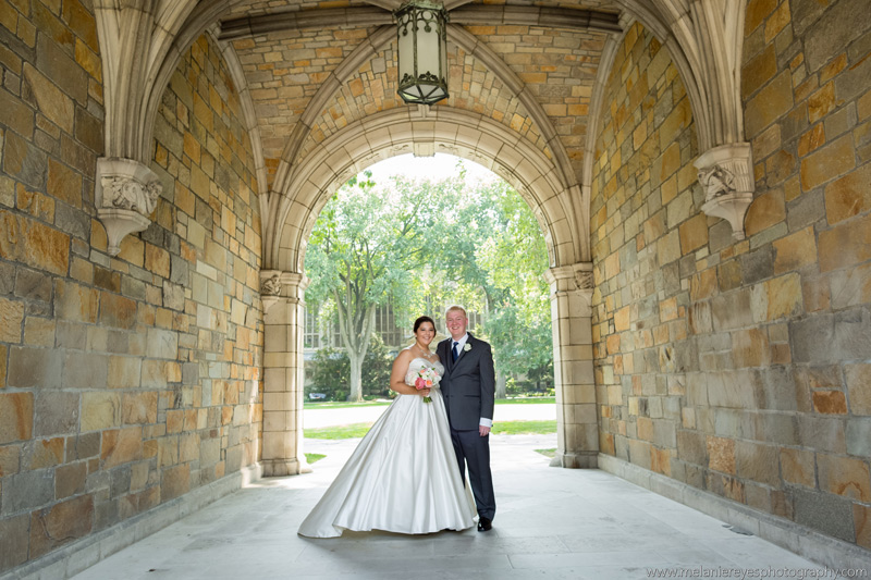 university of michigan wedding with peach and blush flowers