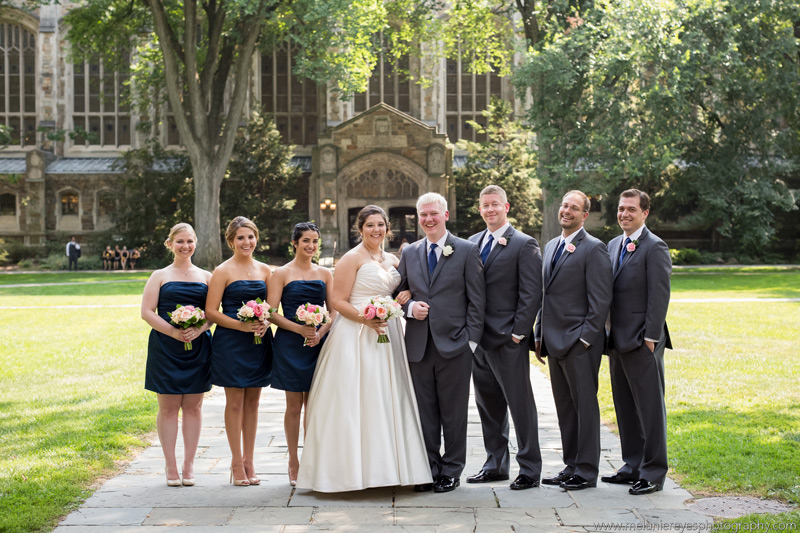 university of michigan wedding bridal party wedding flowers in blush and peach