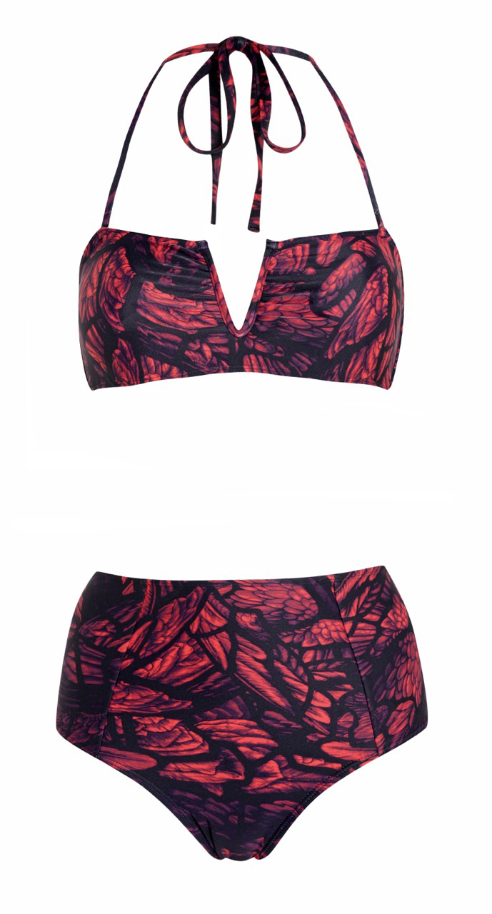 Red Seraphim bikini, £80 for the top, £100 for the high waisted bottoms. www.lisakinglondon.com