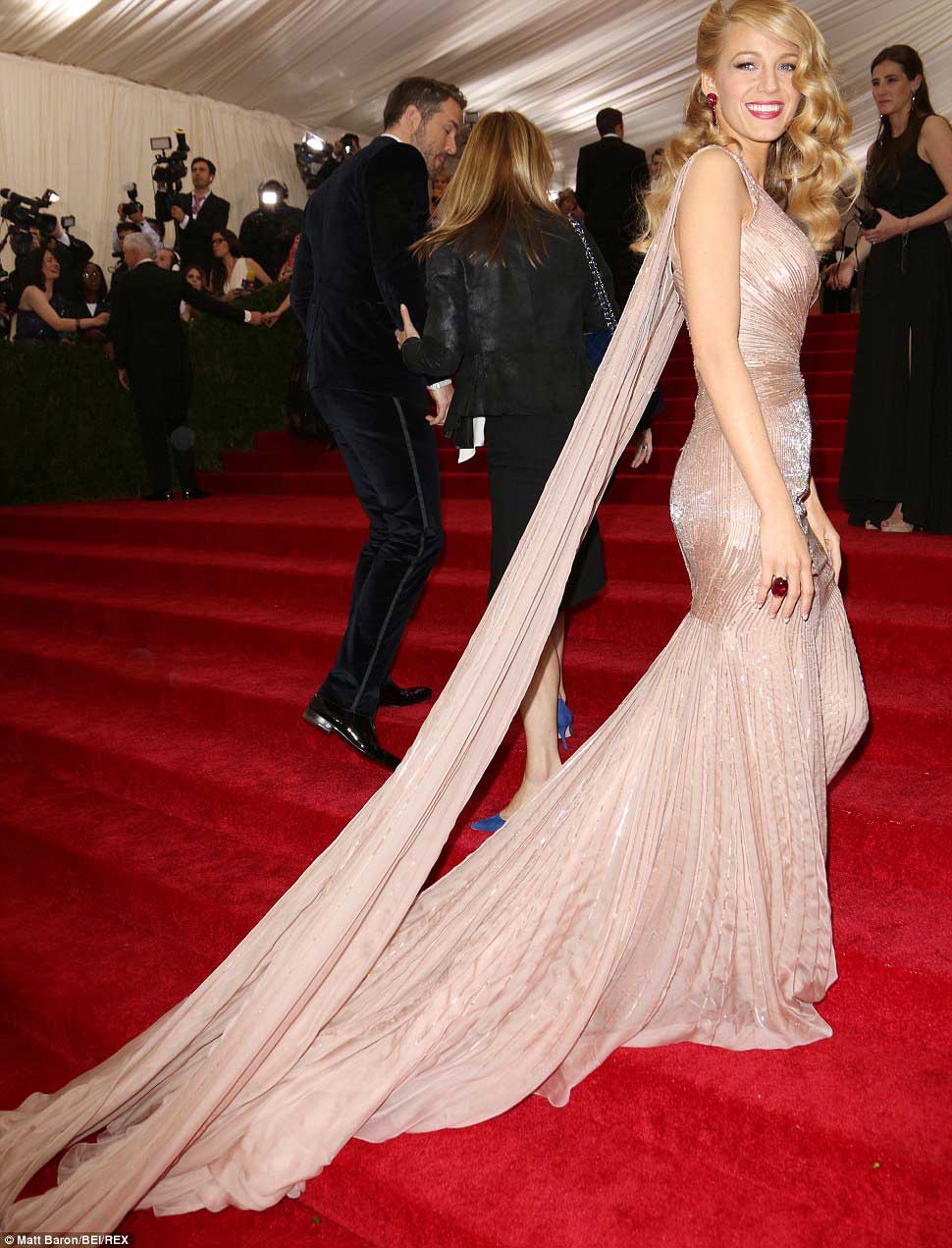 Blake Lively wears Gucci to the Charles James' themed Met Ball 2014.