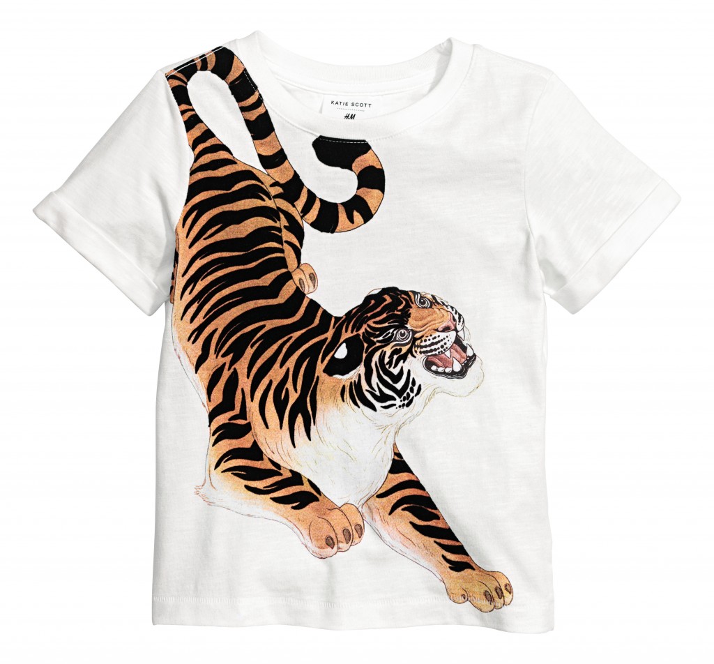 Crouching tiger on a white shirt
