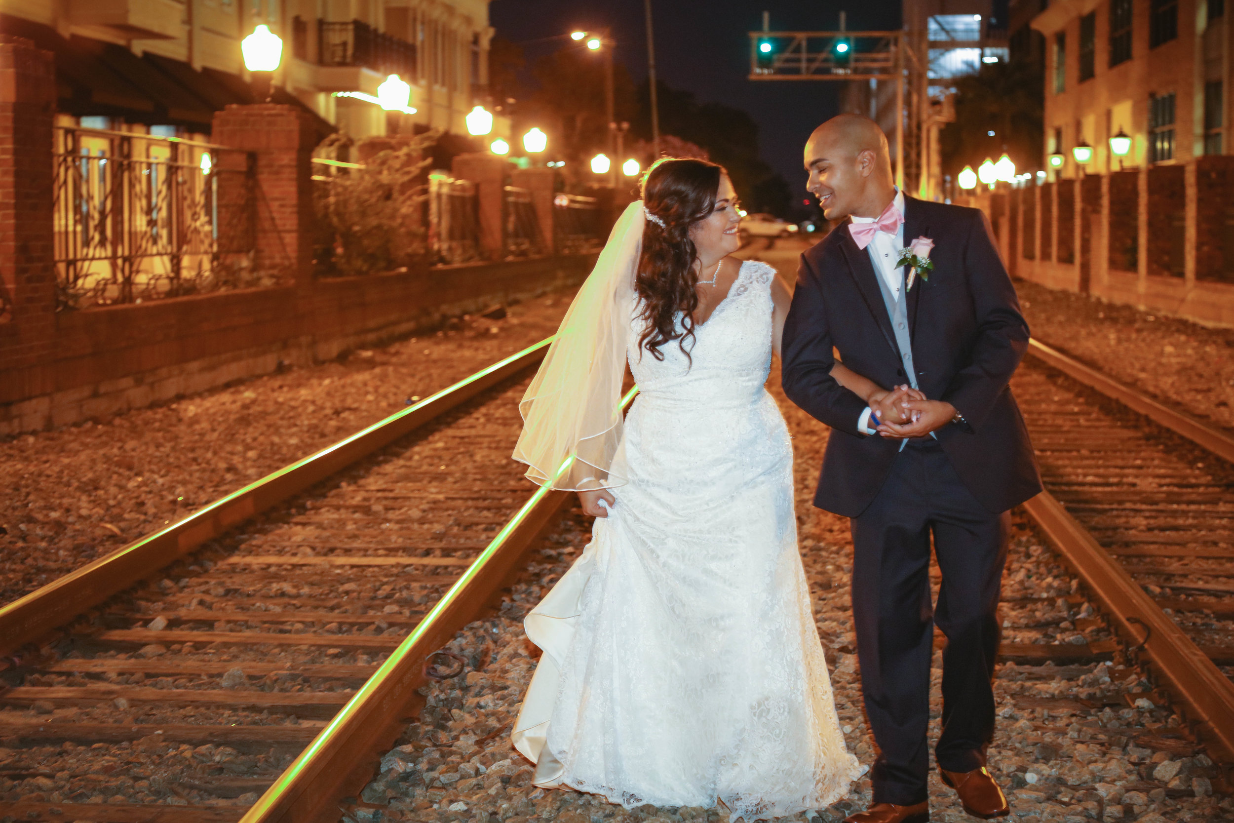 happy relationships, wedding, downtown orlando, wedding photo, railroad, bride, groom
