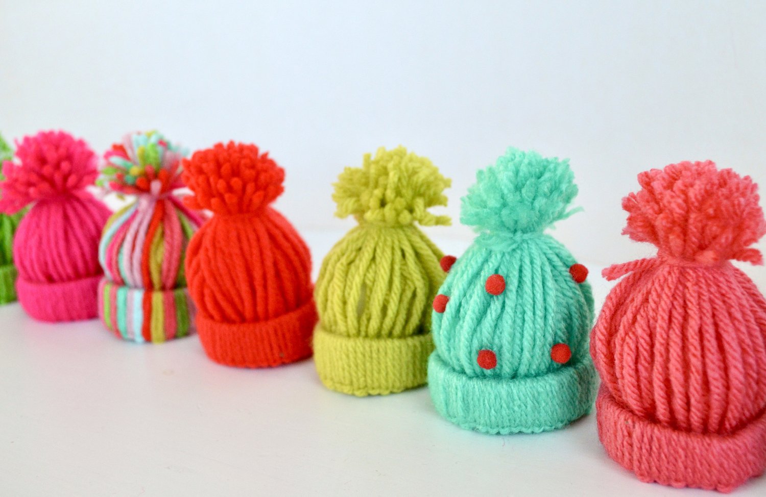 Mini Yarn Snow Hats — Apricot Polkadot