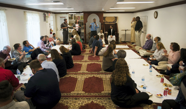 Mohamed Omar, former Lebanon Valley Mosque president and former teacher's aid in the Lebanon School District, speaks to Lebanon School District staff at the Lebanon Valley Mosque on Monday, June 8, 2015. Staff members of the Lebanon School District visited the mosque to learn more about Islam. Jeremy Long -- Lebanon Daily News