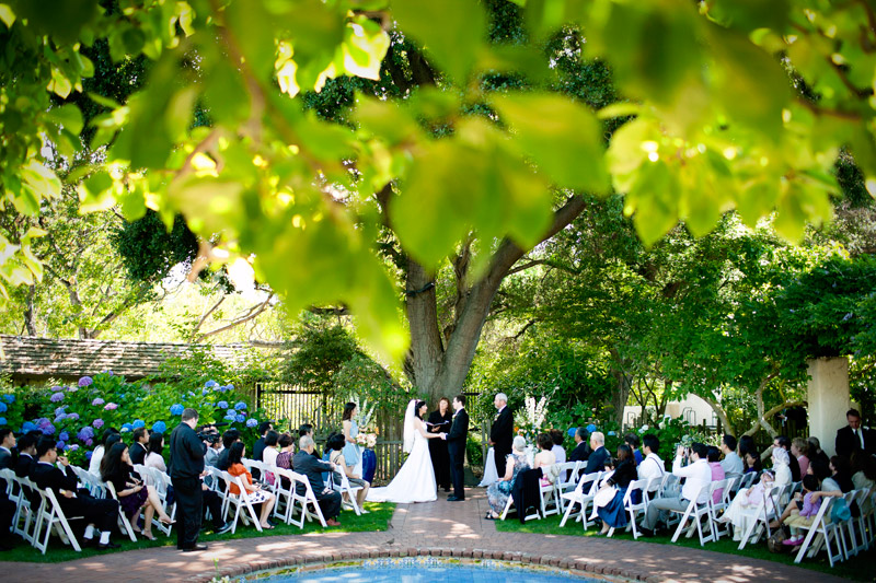 outdoor summer wedding at Allied Arts Guild in Menlo Park, California