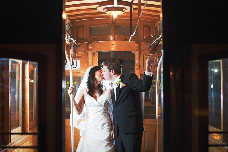 San Francisco wedding photography on a cable car