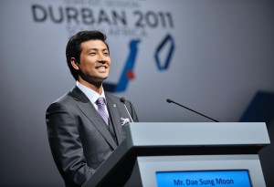 123rd IOC Session in Durban, 2011 - Presentation of the bid cities for the organization of the 2018 Winter Olympic Games. The city of Peyongchang. Dae sung MOON, IOC Member (KOR).