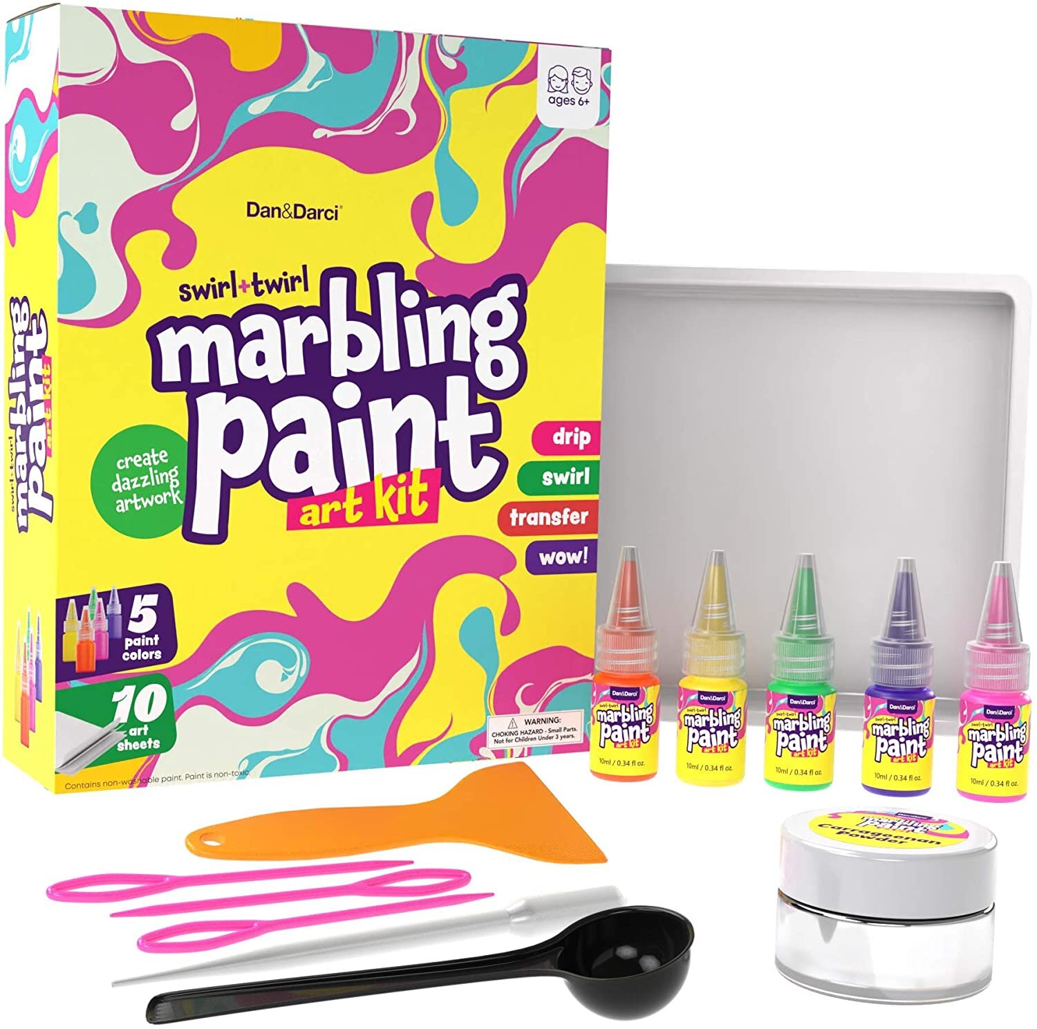 Dan&Darci Marbling Paint Art Kit for Kids - Arts & Crafts Gifts for Girls &  Boys Ages 6-12 Years Old - Craft Kits Set - Paint Gift Ideas Activities