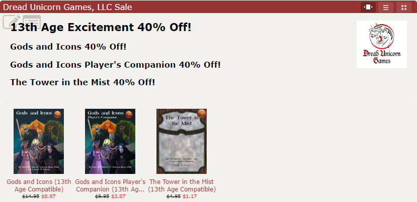 40 percent off 13th Age Excitement