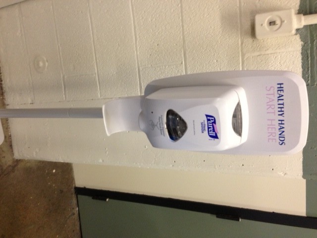 You'll find these hand sanitizer stations throughout the building 