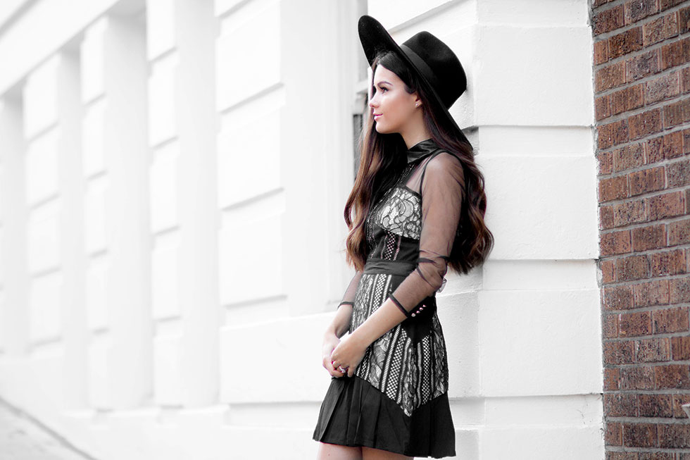 Sheer Black Long Sleeve Lace Dress