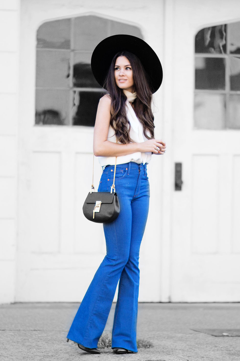 James Jeans High-rise Flared Jeans Fall Outfit Idea