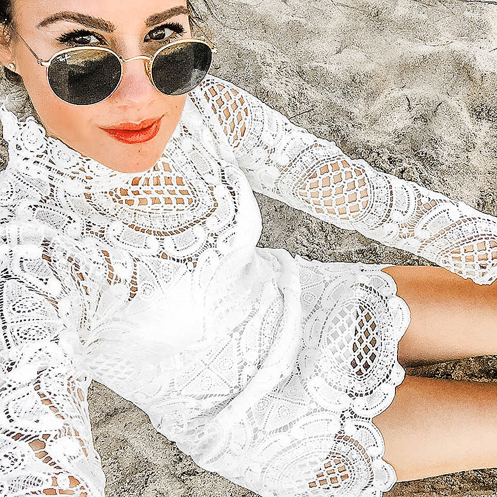 White Long Sleeve Hollow Lace Dress
