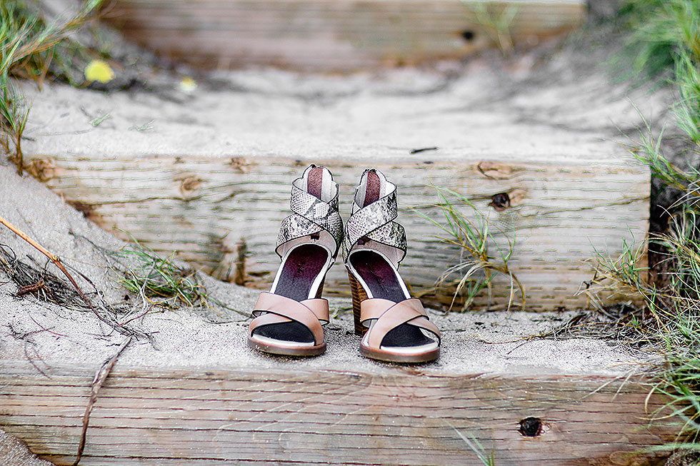 Tommy Bahama Lavina Leather Sandals with crisscross exotic snakeskin motif and stacked heels