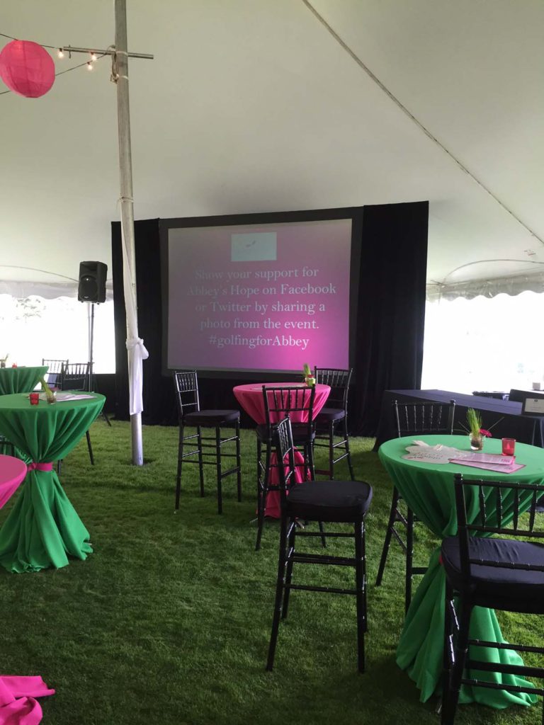 Picture of AV for You 7.5'x10' screen used 2016 Abbey's Hope event at Braemer Golf course
