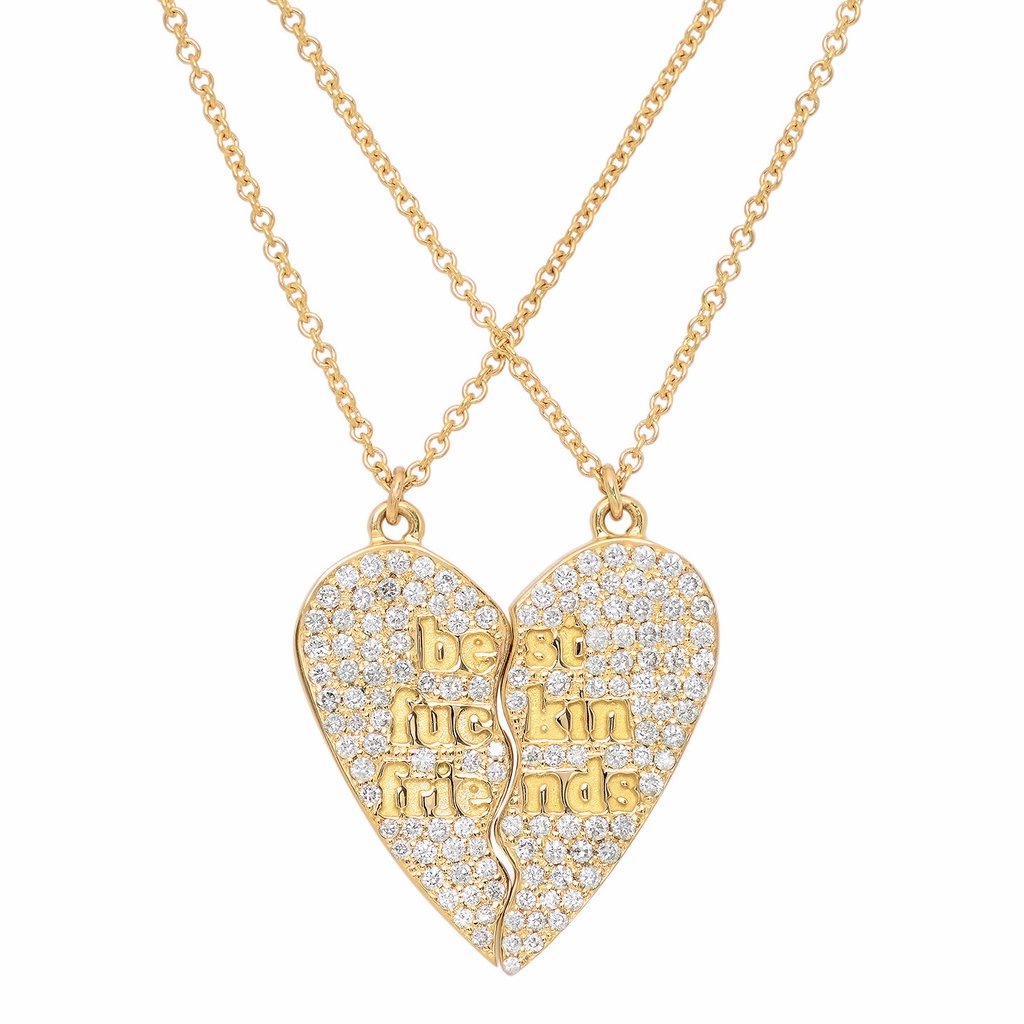Best Fuckin Friends (2 Piece) Heart Necklaces w/ Diamonds — Established  Jewelry