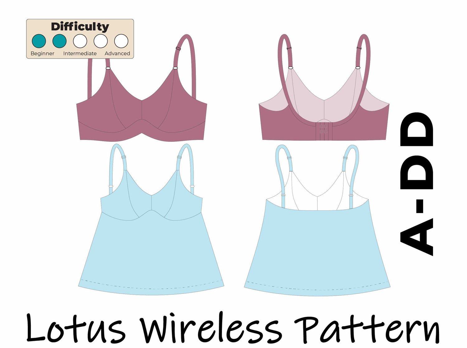 Lotus 2.0 Bra & Cami Pattern - A-DD Cup Sizes — LilypaDesigns