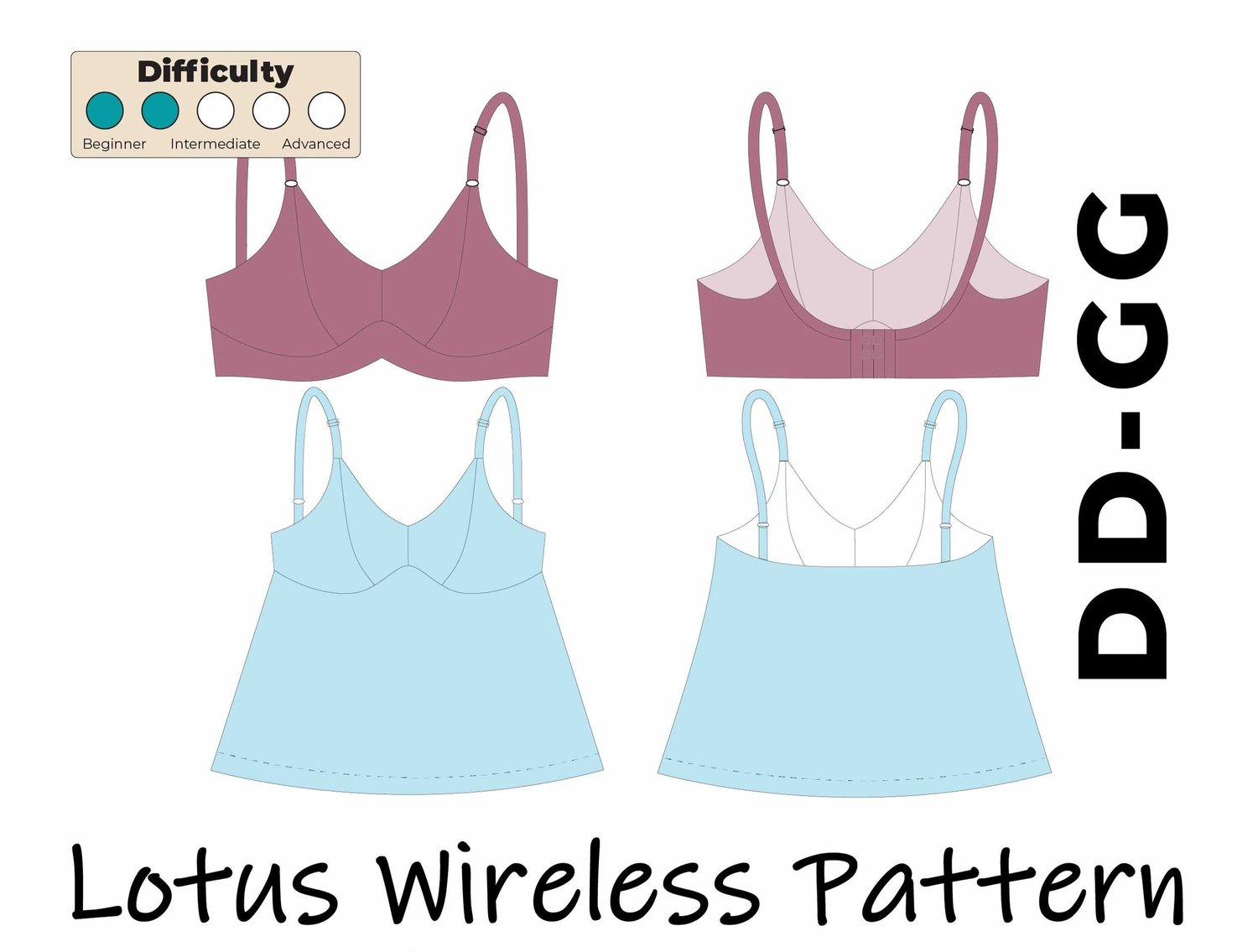 Custom wireless longline bra pattern, Cupped top pattern, Front closure bra  pattern